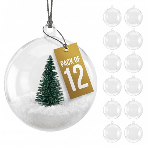 2.75-Inch Plastic Fillable Christmas Ornaments - 12 Pack, Clear, Holiday Decor