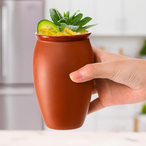 Covzoe 6 Pack Clay Drinking Cups, 12 oz Ceramic Margarita Glasses for Cocktails & Hot Beverages