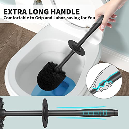 Toilet Brush and Holder Set with 16" Long Handle & Covered Base - Black