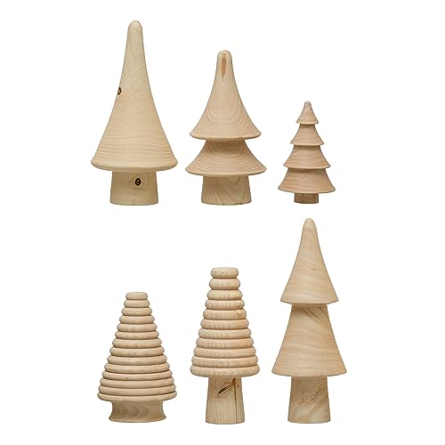 Creative Co-Op Natural Wood Trees, Set of 6