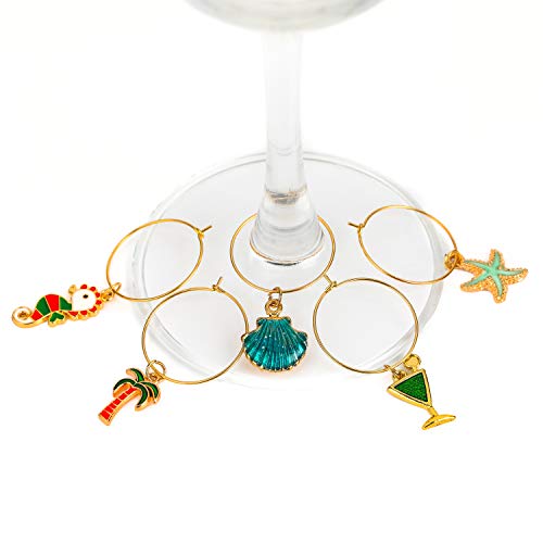 MOSNLEILA Wine Glass Charms - 18 Colorful Beach-Themed Christmas Favors - Unique Stemware Marker Set