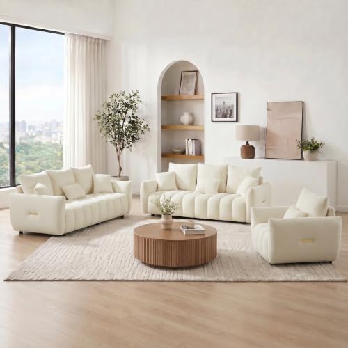 3-Piece Oversized Teddy Fleece Sofa Set with Wood Frame and Pillows