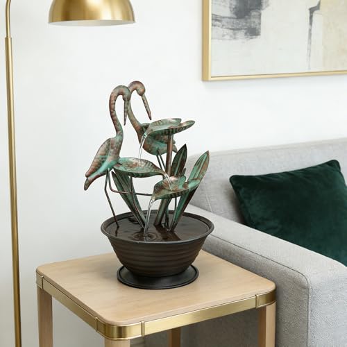 3-Tier Metal Crane Tabletop Water Fountain - Zen Indoor Waterfall Decor