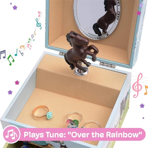 Musical Horse Jewelry Box with Pullout Drawer and Spinning Figurine