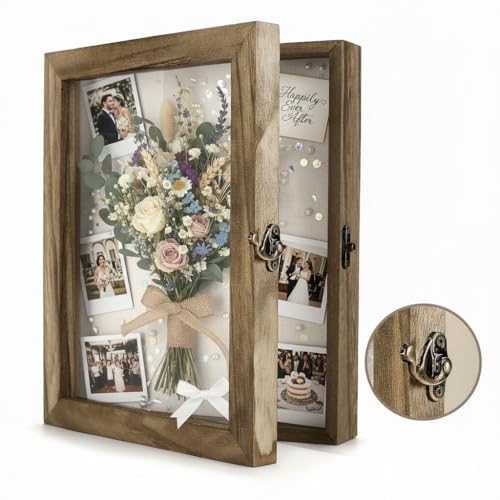 8x10 Shadow Box Display Case with Hinged Glass Door and Wood Frame