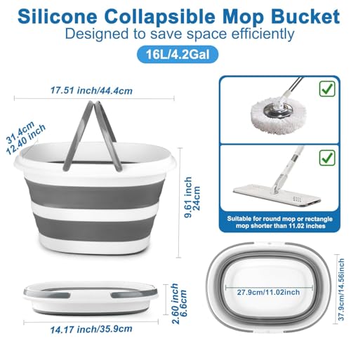 Collapsible Mop Bucket with Handle - 16L Square Foldable Cleaning Bucket
