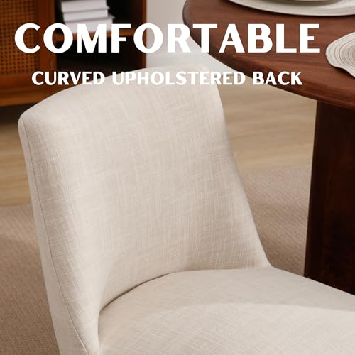 Modern Upholstered Dining Chairs, Linen Fabric Kitchen Chair Set of 4, Beige