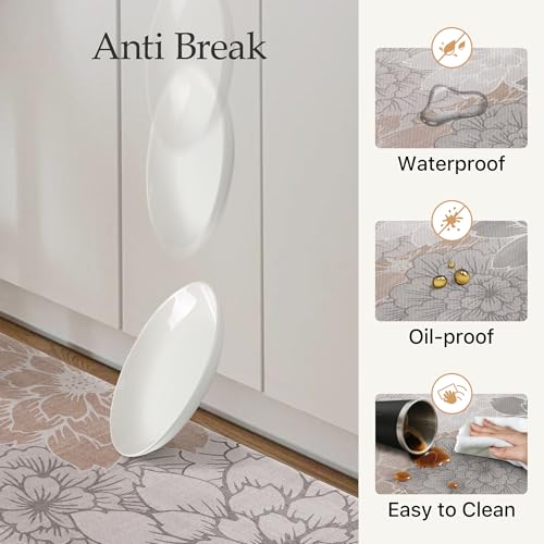 GENIMO Anti-Fatigue Kitchen Floor Mats Set 17.3x47 & 17.3x30 Taupe Grey Waterproof Non-Slip