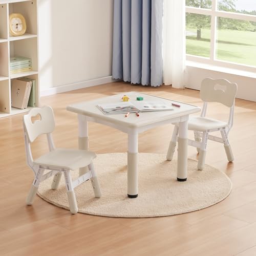 Adjustable Kids Study Table and 2 Chairs Set - Graffiti Art Activity Desk