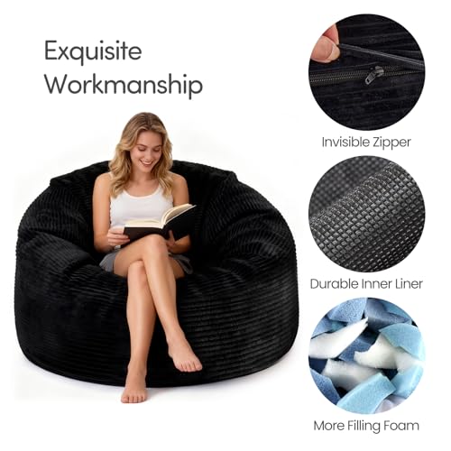 3ft Memory Foam Bean Bag Chair with Removable Washable Plush Cover - Black