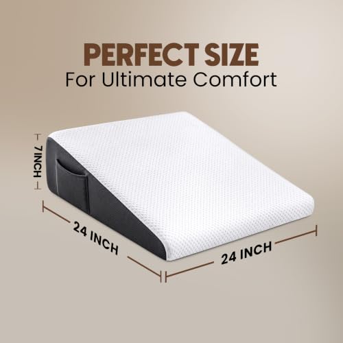 Memory Foam Wedge Pillow with Dual Side Pockets - 24x24x7.5 inches