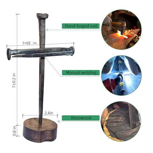 Handcrafted Crucifixion Nail Cross on Wooden Base - Religious Decor