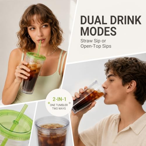 Sursip 3 Pack 32oz Clear Reusable Tumblers with Lids & Straws - Ice Coffee Cups