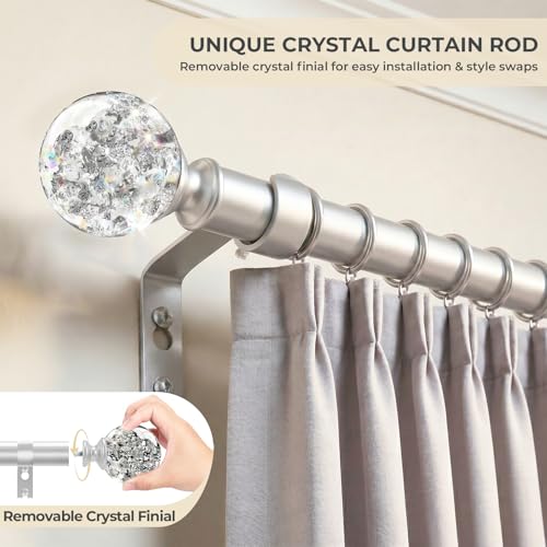 Silver Crystal Curtain Rod - Adjustable Heavy-Duty Drapery Rod