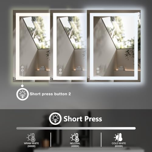 24x36 Inch LED Bathroom Vanity Mirror with Anti-Fog and Dimmable Lights
