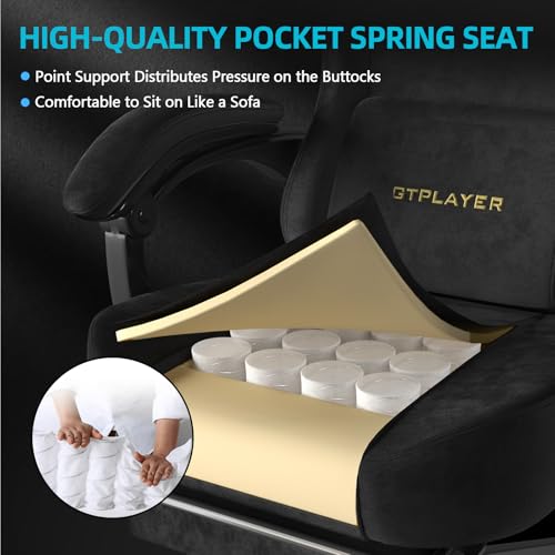 Ergonomic Fabric Gaming Chair with Footrest, Lumbar Support & Spring Cushion