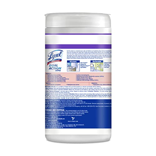 Lysol Dual Action Disinfectant Wipes, Multi-Surface Antibacterial Scrubbing Wipes, Dorm Room Essentials, Citrus Scent, 75ct (Pack of 4), Packaging May Vary
