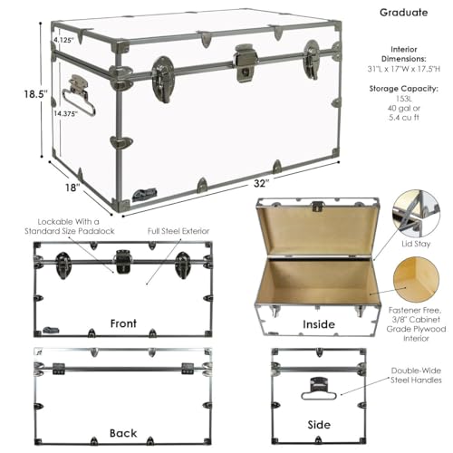XL Graduate Storage Trunk - Maroon Steel Footlocker for Dorm and Camp