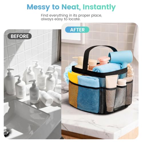 Portable Mesh Shower Caddy with 9 Pockets Quick Dry Toiletry Tote Bag