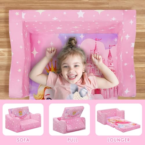 2-in-1 Foldable Toddler Sofa and Convertible Play Couch for Kids