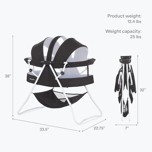 Portable Lightweight Baby Bassinet with Double Canopy & Storage Basket