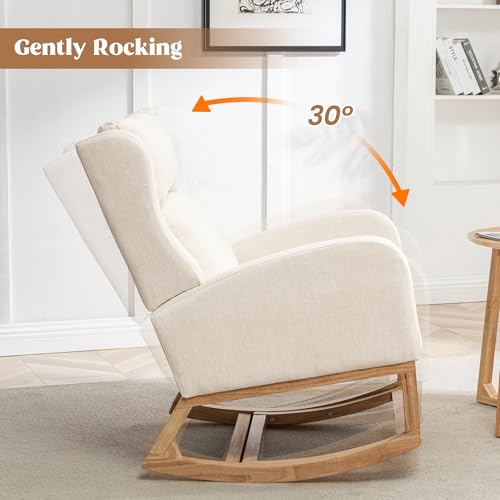 Wingback Nursery Rocking Chair with Retractable Footrest and Side Pocket