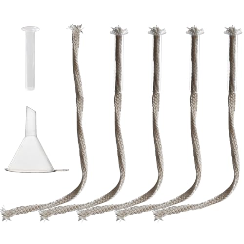 5-Pack Cotton Oil Lamp Wicks with Glass Tube Holders & Oil Funnel