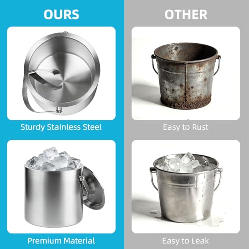 3L Double-Wall Stainless Steel Ice Bucket with Lid & Tongs for Parties