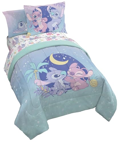 Disney Lilo & Stitch Twin Reversible Comforter Set - 5 Piece Kids Bedding, Multicolor / Twin Bed in a Bag
