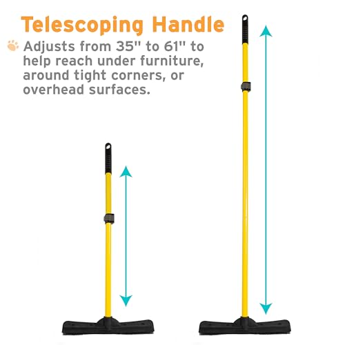 Rubber Pet Hair Removal Broom with 61" Telescopic Handle & Squeegee