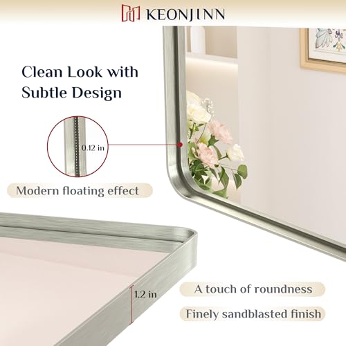 20x30 Inch Rounded Rectangle Bathroom Mirror, Brushed Nickel Wall Mirror