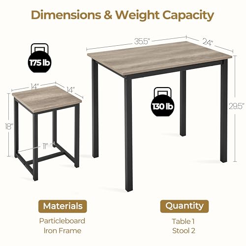 3-Piece Small Dining Table Set for 2, Space-Saving Kitchen Table with Stools