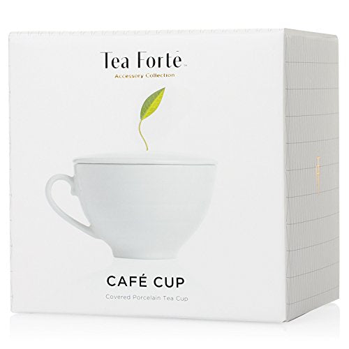 Tea Forte White Porcelain Café Cup with Lid - 8oz Tea Mug & Infuser Cover