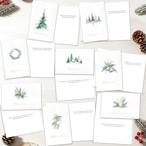 Roosyo 24 Pack Christmas Cards with Envelopes, 8 Watercolor Designs, Gold Foil, 4 x 6 in – Variation: 24 Pack Watercolor