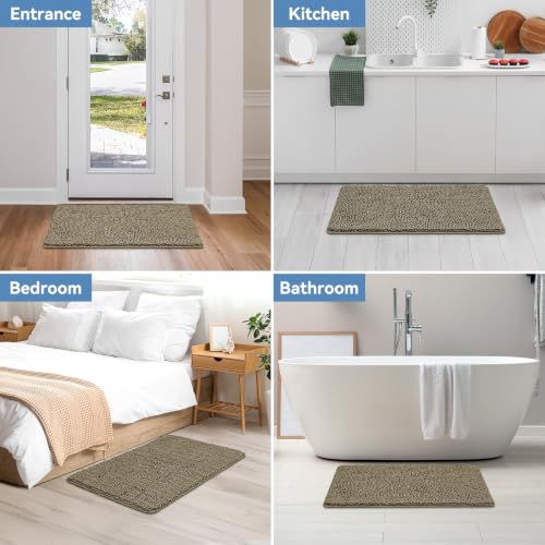 Bcoimo Small Chenille Bath Mat 24x17 Non-Slip Absorbent Bathroom Rug