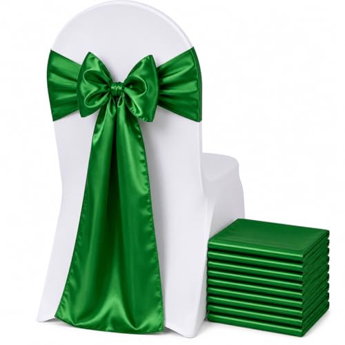 SARVAM FASHION Green Satin Chair Sashes Set of 10 Wedding Banquet Home Decor 7x108 Inches