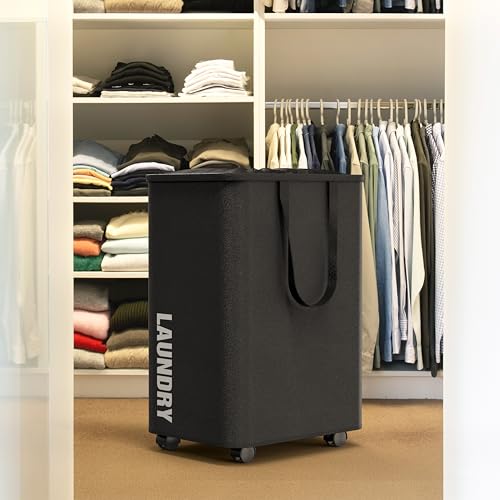 Large 82L Rolling Laundry Basket with Wheels and Mesh Cover