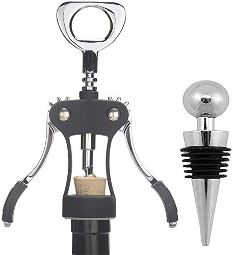 Ilyever Black Wing Corkscrew with Bottle Stopper - Premium Wine Opener & Bottle Opener