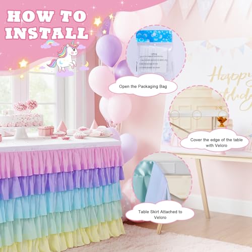 Pastel Rainbow Tulle Table Skirt 6ft x 30in for Parties and Baby Showers