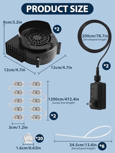 Kalolary 2 Set 12V/3A Inflatables Air Blower Replacement with 2.5A Output & 39ft LED Lights