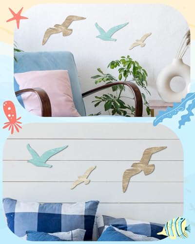 3-Piece Wooden Seagull Wall Decor Set - Rustic Coastal Beach Wall Art