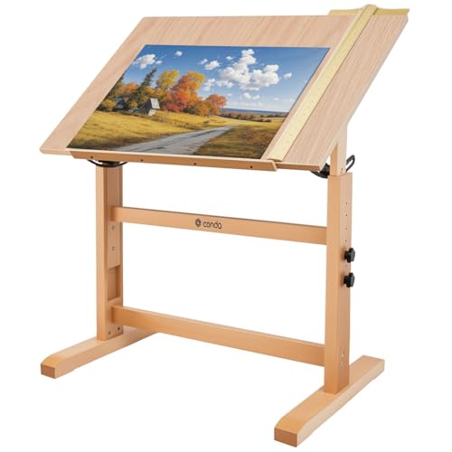 Adjustable Wooden Drafting Table with Tiltable Surface, 35.5" x 23.5"