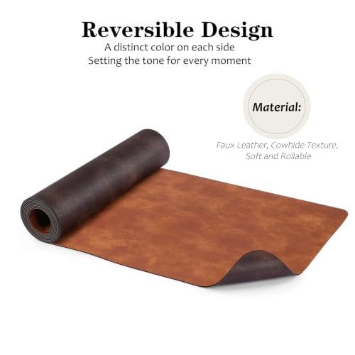Reversible Faux Leather Farmhouse Table Runner 12" x 54" Terracotta & Coffee Brown