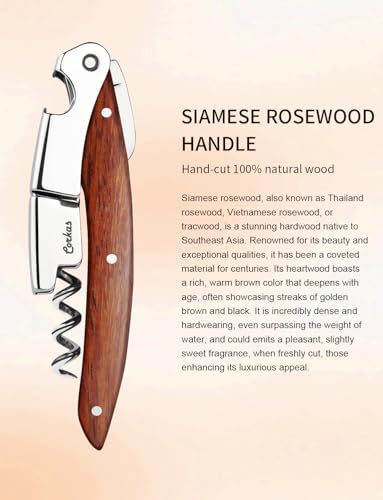 CORKAS Premium Rosewood Waiter's Corkscrew with Double Hinged & Foil Cutter