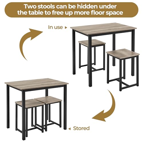 3-Piece Small Dining Table Set for 2, Space-Saving Kitchen Table with Stools