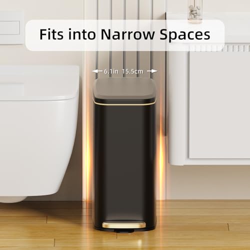 Slim Stainless Steel Step Trash Can with Soft-Close Lid - 1.6 Gal, Black