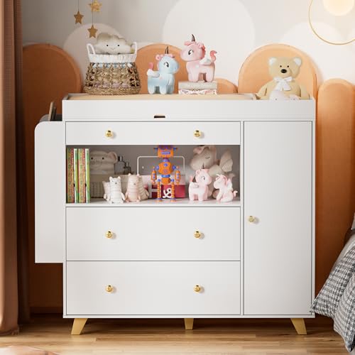 Nursery Dresser with Detachable Changing Table, 3-Drawer Storage Station