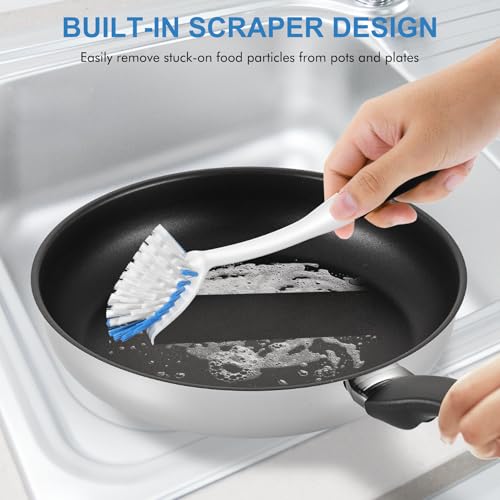 2-Pack Kitchen Dish Brush with Scraper Tip - Stiff Bristle Scrubber