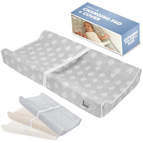 Contoured Changing Pad with Washable Cover and Safety Strap Gray
