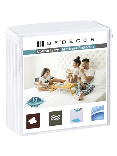Bedecor Queen Waterproof Mattress Protector - Fitted Terry (9"-18" Deep Pocket)